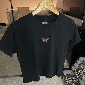 black butterfly cropped hollister tee